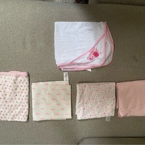 5 baby blankets. 3 Carters; 2 unknown.